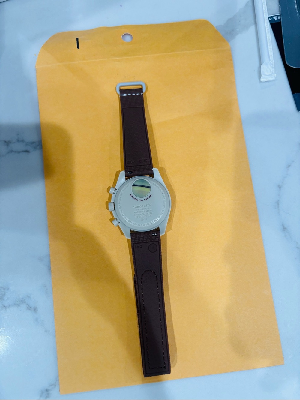 Omega MoonSwatch Beige Dial with Brown Bezel and Strap - Picture 2 of 4